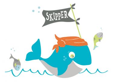 Delfin mit Fischen und Fahne Skipper